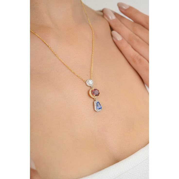 This stylish pendant necklace features a dazzling 18K gold setting, showcasing your choice of a vibrant pink or blue sapphire. The sapphire is accented by sparkling diamonds, adding a touch of brilliance. Whether you opt for the rich pink or deep blue hue, this elegant necklace is perfect for making a sophisticated statement. Sapphire stimulates concentration and reduces stress. This is a perfect Grandma Gift, Bridal Shower Gift, Mom Gift, Gift For Sister, Mother Daughter Gift, Bride To Be Gift, Bridesmaid Gift, Anniversary Gift, Friendsgiving Gift, Engagement Gift, Wedding Gift, Mother's Day Gift or any Holiday Gift for Mother, Sister, Daughter, Grandma, Fiancé, Girlfriend, Valentine, Family or Friend on your list.  PRODUCT DETAILS :-  Material - 18K Solid Yellow Gold Gemstone - Blue Sapp Luxury Tanzanite Necklace With Brilliant Cut, Luxury Sapphire Gemstone Diamond Necklace, Luxury Sapphire Pendant Necklace, Sapphire Gemstone Diamond Pendant Necklace, Sapphire Gemstone Pendant Diamond Necklace, Luxury Sapphire Diamond Pendant Necklace, Luxury Sapphire Drop Jewelry, Sapphire Necklaces With Diamond Accents Pendant, Sapphire Pendant Diamond Necklace