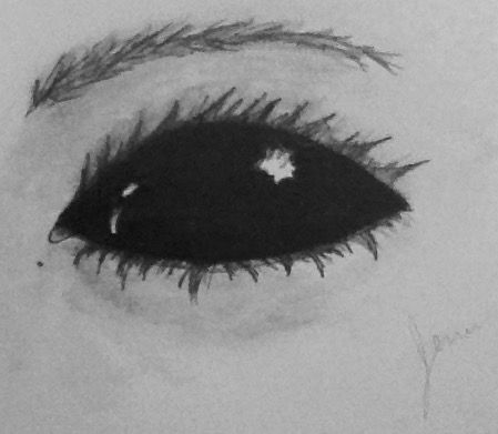 a drawing of an eye with long eyelashes