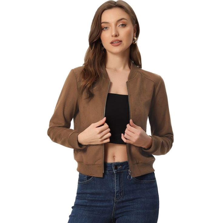 The soft faux suede fabric and two slant pockets provide you with a comfortable experience while keeping you warm all the time. The stand collar and zip-up design make you look cool and gentle at the same time, adding a feminine feel to your winter look. Perfectly pair it with basic shirts, skinny jeans, and high-heeled boots in casual styles. A versatile piece of outerwear for many sorts of occasions. Casual Leather Jacket With Asymmetrical Zip And Pockets, Casual Suede Outerwear For Fall, Casual Outerwear With Suede Overlays, Casual Outerwear With Suede Overlays For Work, Casual Suede Overlay Outerwear For Work, Suede Outerwear With Zipper Closure, Suede Outerwear With Zipper Closure And Long Sleeves, Suede Outerwear With Zipper And Long Sleeves, Casual Suede Outerwear With Zipper Closure