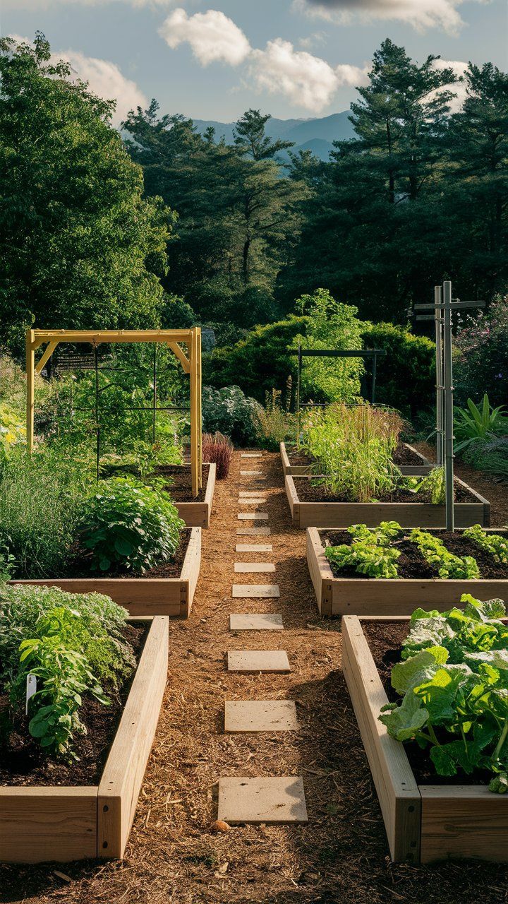 25 Garden Planning Layout Ideas for Raised Beds Home Garden Layout Plan, Design A Vegetable Garden, Summer Veggie Garden Layout, Veggie Bed Layout, Beautiful Raised Garden Beds Landscapes, Beautiful Garden Layout, Raised Garden Beds With Pavers, Raised Beds Backyard, Small Garden Bed Design