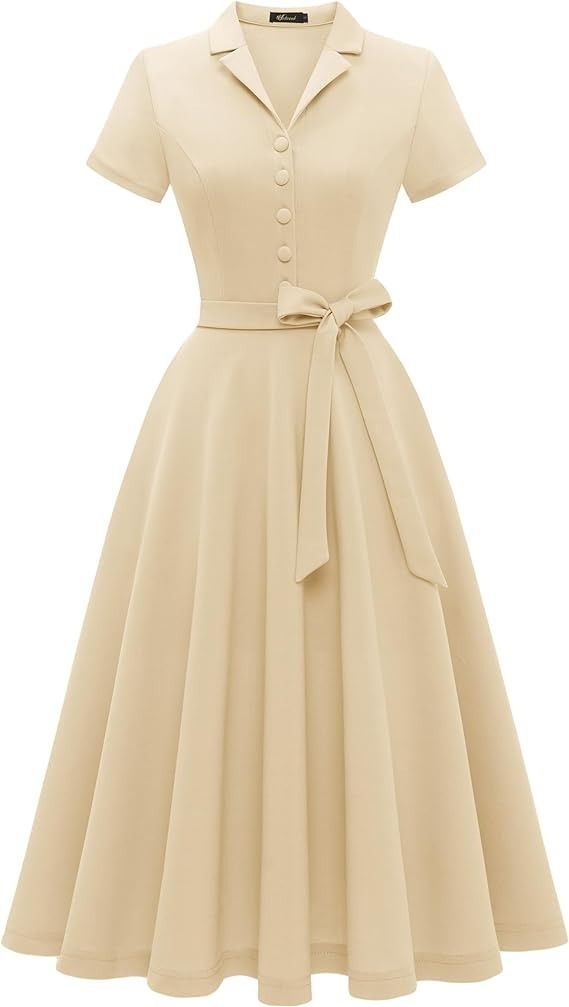 Wedtrend Champagne Dress for Women, 50's Style Cocktail Dress Vintage A-line Bridesmaid Dresses, Ladies Audrey Hepburn Style Casual Dresses 50s Pinup Dresses Themed Party Dress WTP30001ChampagneM at Amazon Women’s Clothing store Casual Tea Length Dress, 50s Clothing Style, 1960 Dresses Classy, 1940s Dresses Casual, Housewife Aesthetic Dress, Vintage Outfits 50s Dress, Dress For Tea Party, Dress For Women Classy, 50’s Outfits