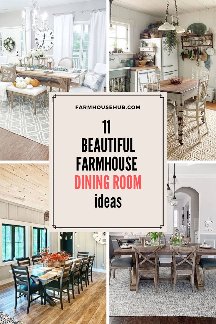 beautiful farmhouse dining room ideas with text overlaying the top and bottom right corner