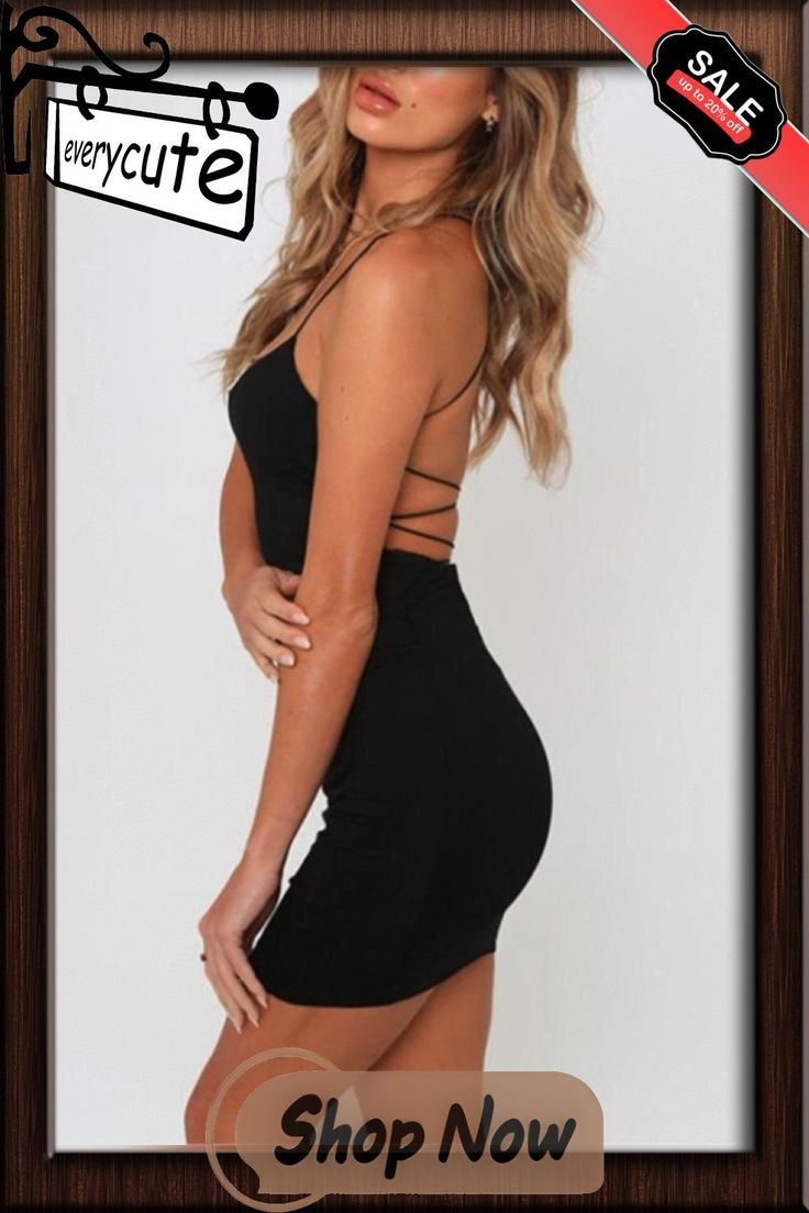 Sexy Black Dress Summer Women Clothes Solid Color Backless Spaghetti Straps Nightclub Mini Dress Bodycon Evening Party Low Neck Strappy Stretch Mini Dress For Club, Backless Bandage Mini Dress For Club, Strappy Stretch Bodycon Dress For Night Out, Strappy Bodycon Dress For Night Out, Backless Strappy Dress With Crisscross Straps For Night Out, Fitted Strappy Backless Dress For Night Out, Strappy Backless Dress With Crisscross Straps For Party, Stretch Mini Dress With Straps For Club, Fitted Strappy Bodycon Dress For Club