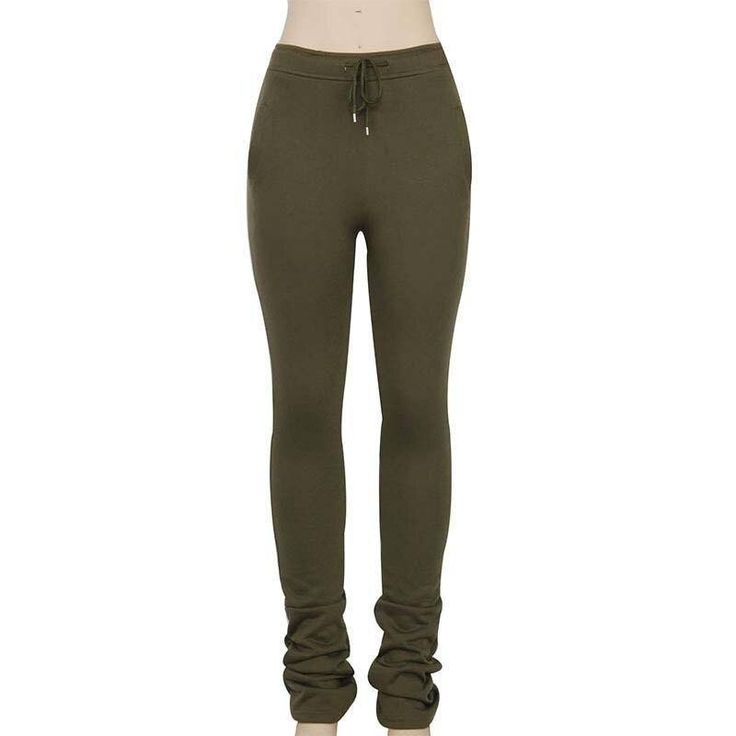 Women Trousers High Waist Track Sweat Pants Streetwear Fall Stretch High-waisted Sweatpants, Full Length Drawstring Pants For Fall, Fitted Khaki Long Pants, Stretch Khaki Bottoms For Fall, Green Drawstring Bottoms For Fall, Fitted Sweatpants For Fall, Green Drawstring Pants For Fall, Fall Green Bottoms With Drawstring, Fitted High Waist Sweatpants For Fall