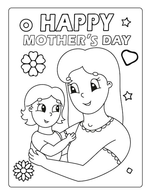 a mother's day coloring page with a girl holding her baby in her arms