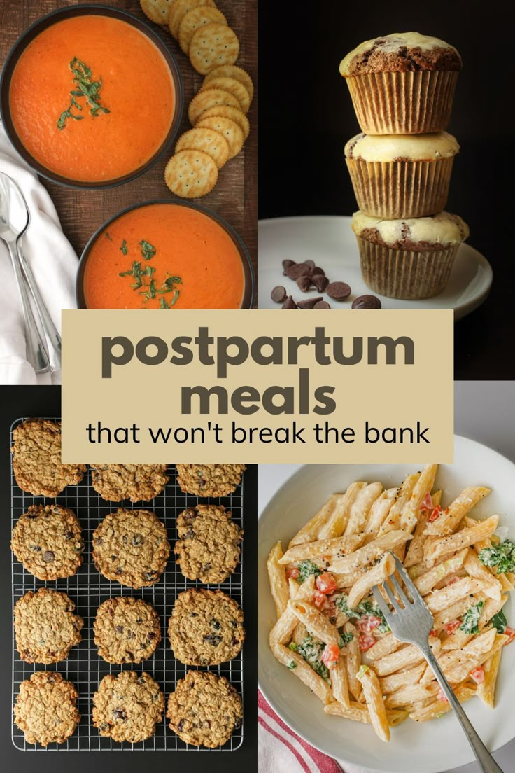 postpartum meals that won't break the bank, including muffins and orange soup