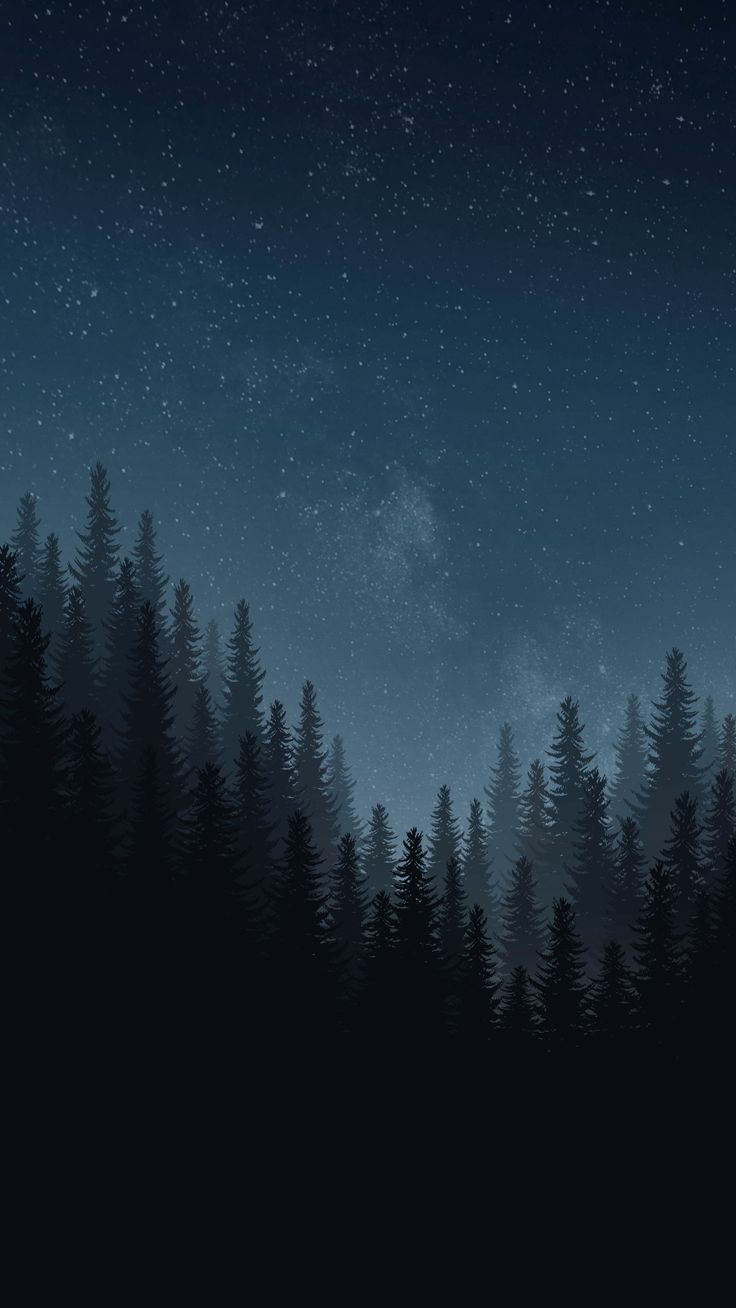 pine forest mountain illustration Starry Forest Aesthetic, Starry Night Illustration, Starry Night Forest, Nature Mobile, Starry Night Wallpaper, Nice Wallpaper, Beautiful Night Sky, Abstract Art Images, Night Illustration