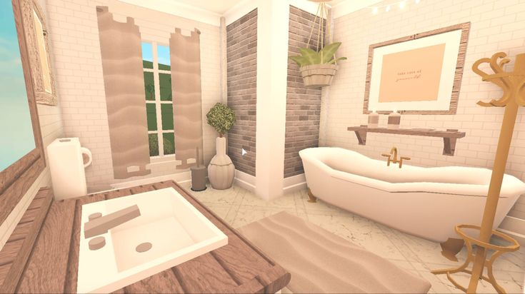 a bathroom with a bathtub, toilet and sink in it's center area