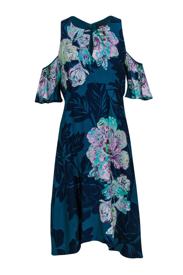 Current Boutique-Maeve - Teal Tropical Printed Cold-Shoulder Dress Sz 8 Summer Off-shoulder Lined Dresses, Summer Garden Party Sundress With Lining, Summer Tropical Print Dresses, Casual Cold Shoulder Beach Dress, Tropical Print Summer Dresses, Off-shoulder Dresses With Floral Print For Beach Season, Off-shoulder Floral Print Dress For Beach Season, Beach Season Floral Print Off-shoulder Dress, Beach Season Off-shoulder Floral Print Dresses