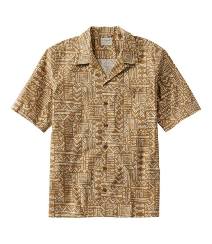 Our men's tropical shirt is extra-soft and breathable to keep you cool on the hottest days. Traditional Fit: Relaxed through the chest, sleeve and waist. 100% cotton. Machine wash and dry. Pigment-dyed fabric has a casual, weathered look. Straight hem with side vents for unrestricted movement. Spread collar. Fabric is lightly peached for extra softness. Imported. | Men's Tropics Shirt, Short-Sleeve Print, Cotton Brown Camp Collar Shirt For Beach, Casual Brown Camp Shirt For The Beach, Casual Brown Camp Shirt For Beach, Brown Cotton Short Sleeve Shirt With Relaxed Fit, Brown Cotton Relaxed Fit Short Sleeve Shirt, Brown Relaxed Fit Cotton Short Sleeve Shirt, Brown Camp Collar Shirt For Vacation, Brown Camp Collar Tops For The Beach, Brown Camp Collar Top For Beach