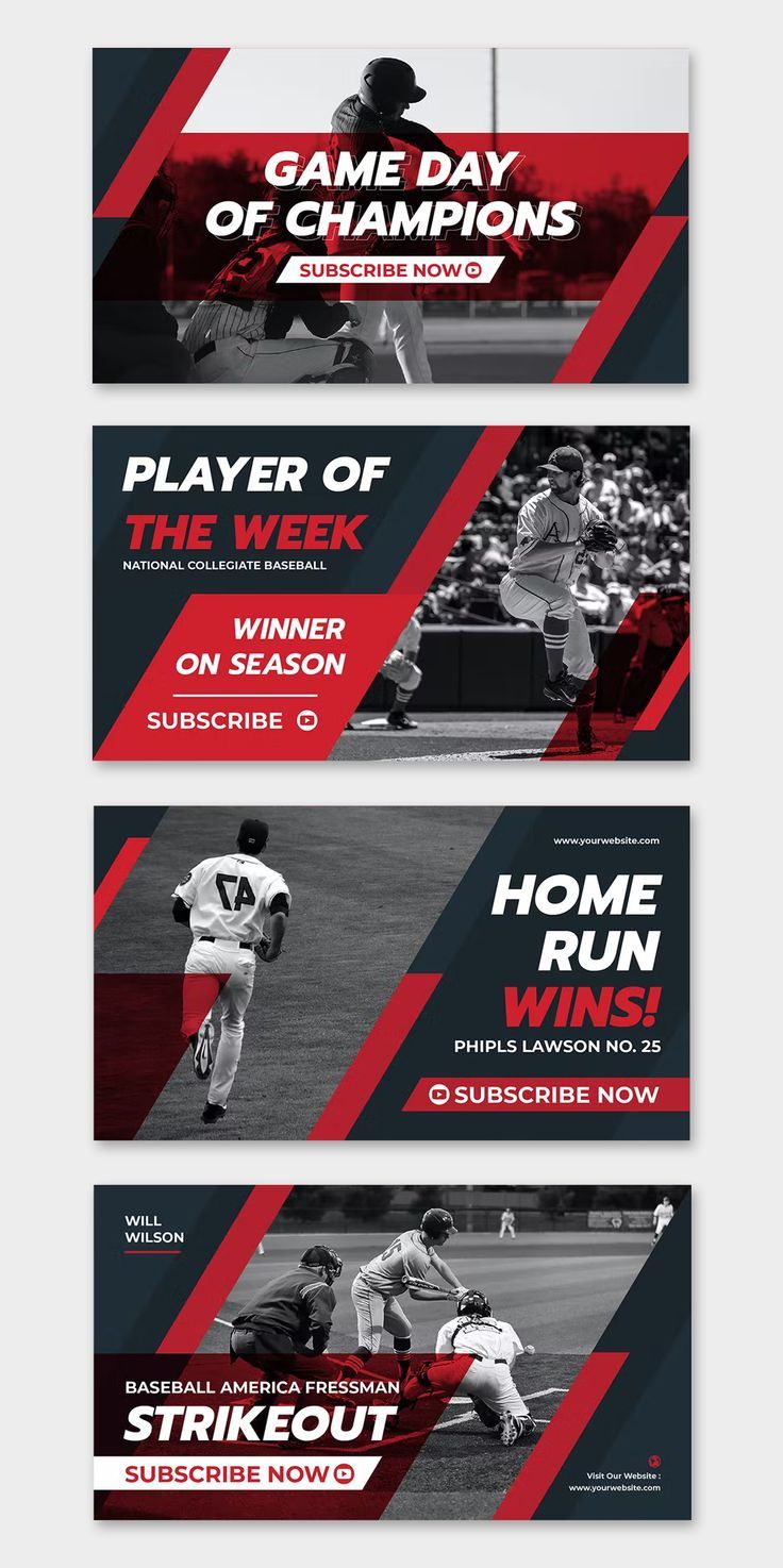 three banners for the game day of baseball, one with a player of the week on it