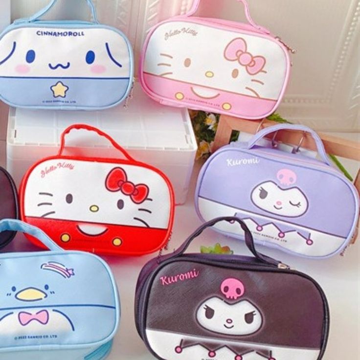 Sanrios Kuromi Hello Kitty Makeup / Travel Waterproof Small Bag Kuromi In Black Or Purple Hello Kitty In Red Or Pink Top Handle Pu Leather Lined 12 * 19 * 6 Cm Hello Kitty Print School Bag, Rectangular, Hello Kitty Print School Bag, School Bag With Hello Kitty Print, School Bags With Hello Kitty Print, Rectangular Shape, Playful Hello Kitty School Bag, Multicolor Cartoon Style Bag For Everyday Use, Playful Multicolor Cosmetic Bag For School, Playful Multicolor Cosmetic Bag, Cartoon Style Cute Rectangular Bag