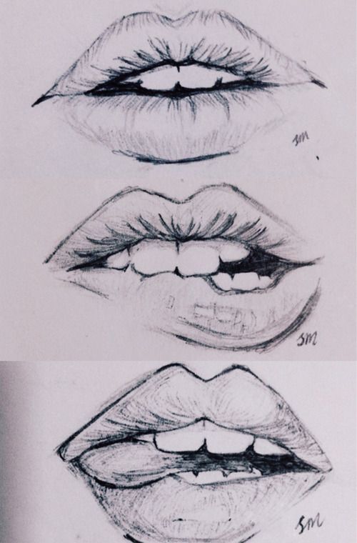 three different types of lips drawn in pencil