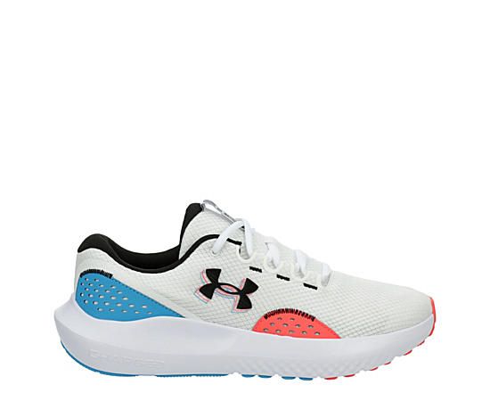 Under Armour Surge 4 Men s Running Shoe Never slow down your need to run in the Surge 4 men s running Shoe from Under Armour. With a breathable mesh upper featuring synthetic overlays, this lace-up Sneaker has a comfy Padded collar & tongue. The Deluxe Comfort System sockliner & Charged Cushioning midsole offer responsive comfort, while the durable outsole provides flexible traction. Mesh/synthetic upper Lace-up closure  Padded collar /tongueCharged Cushioning midsole Rubber Sporty Under Armour Running Shoes For Jogging, Under Armour Sporty Running Shoes, Sporty Under Armour Running Shoes, Under Armour Breathable Running Shoes For Jogging, Under Armour Mesh Running Shoes In Athleisure Style, Under Armour Mesh Running Shoes For Athleisure, Under Armour Casual Running Shoes With Breathable Mesh, Breathable Under Armour Running Shoes For Jogging, Under Armour Running Shoes Athletic Fit