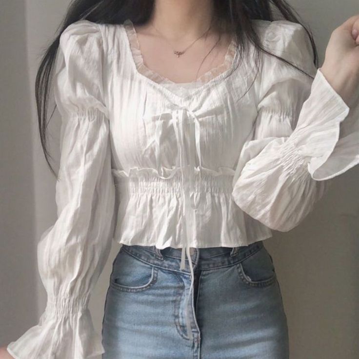 Welcome To Ifomt Official Store! Preppy Tops, Fashion Preppy, Fall Blouse, Ruffle Shirt, Outfit Aesthetic, Chiffon Blouse, Korean Outfits, Casual Style Outfits, Looks Vintage