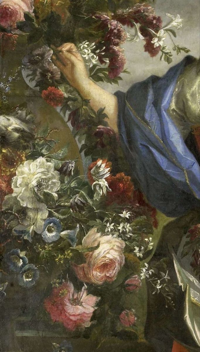 a painting of a woman with flowers in her hand