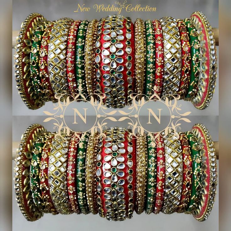 Fall In Love This Glamours Red & Green Wedding Chura Set. Decorated With Heavy Kundan Beading All Over The Set. Center Kada Is Beautified With Floral Shape Glass Kundan Fitting. Red & Green Bangles Are Placed In A Pleasing Manner. Grab This Alluring Beauty Specially Made For Your Special Day And Look Dazzling Yet Traditional. This is a set of 30 Bangles (15 For Each Hand). Bollywood Embroidered Festive Jewelry, Red Ceremonial Bridal Sets For Festivals, Heavy Red Wedding Sets, Red Meenakari Bridal Sets For Wedding, Ceremonial Red Bridal Sets With Stone Work, Red Bridal Sets With Stone Work For Marriage, Heavy Red Traditional Wear For Festive Occasions, Embroidered Jewelry For Wedding And Festivals, Red Traditional Wear For Marriage