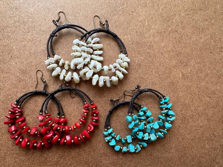 Stone Hoop earrings are boho earrings  for fashionistas. Ethnic style jewelry is unique accessories for trendy bright outfits.  You will not be left without a compliment from others! The rings are covered with a textile cord in ethnic style Handmade -With Mother of pearl -With Coral -With turquoise My idea is that you do not have to look for accessories for the image in different places, but can purchase a set of jewelry already matched to each other. Earrings along with necklace and bag. I coll Stone Hoop Earrings, Set Of Jewelry, Bright Outfits, Hand Bags For Women, Natural Stone Earrings, Rose Quartz Earrings, Unique Accessories, Crystal Hoop Earrings, My Idea