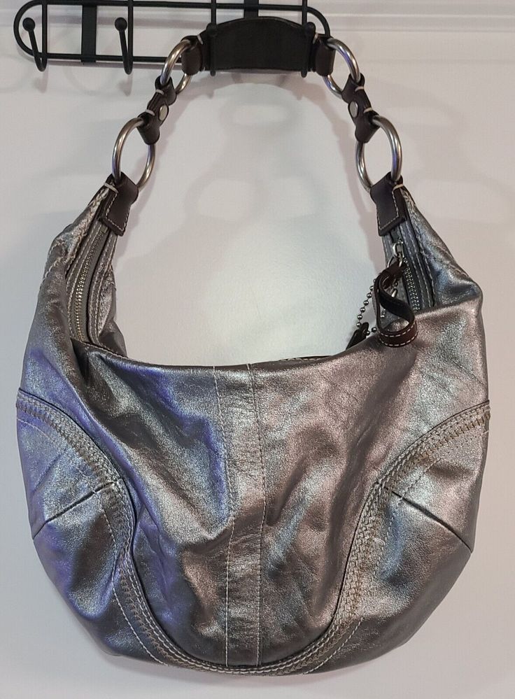 Coach Metallic Grey Leather Hobo Shoulder Handbag Vintage Y2K Metal Hardware   | eBay Coach Hobo Bag, Coach Hobo, Handbag Vintage, Grey Bag, Medium Sized Bags, Shoulder Handbag, Leather Hobo, Vintage Handbags, Metal Hardware