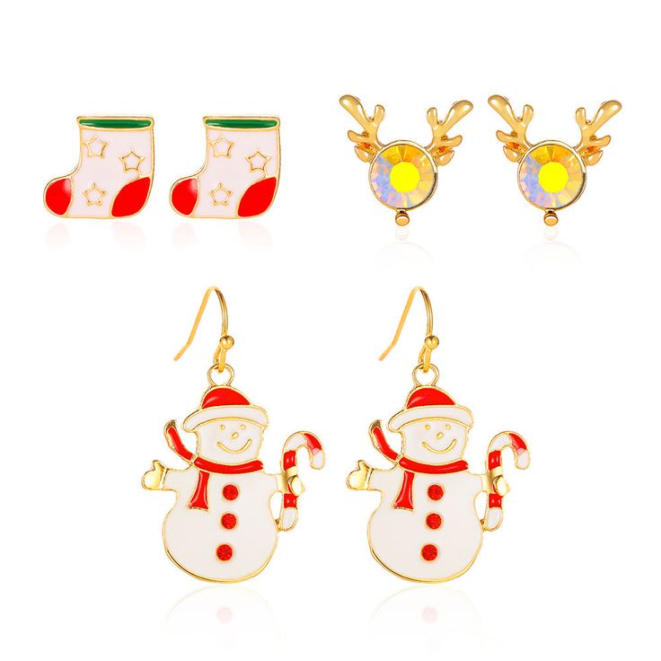 Material: Alloy Fashion Element: Snowflake, Jingling Bell, Santa Claus Style: Cartoon Gold Earrings For Winter Holiday, Gold Earrings For Holiday Season, White Festive Earrings For Winter, Festive White Earrings For Winter, Fashion Christmas Tree, Bell Earrings, Estilo Hip Hop, Jingle Bell, Christmas Socks