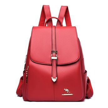 Color: Red Red Leather Backpack With Adjustable Strap, Red Rectangular Leather Backpack For School, Red Leather Standard Backpack, Red Leather Satchel Backpack With Zipper, Red Satchel Backpack, Trendy Red Leather Backpack With Zipper Closure, Modern Red Backpack For School, Modern Red Rectangular Backpack, Modern Red Standard Backpack