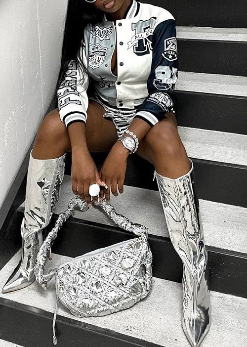 Outfit With Silver Boots, Silver Boots Outfit, 2000s Fashion Icons, Black Boots Outfit, Silver Boots, Streetwear Inspo, Outfit Night, Black Women Makeup, Night Out Outfit