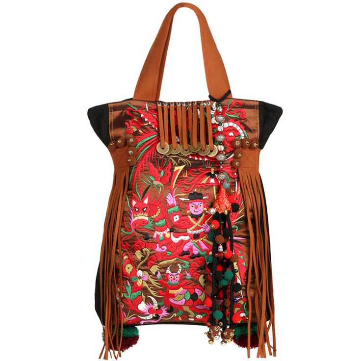 original ethnic style retro Tibetan style embroidery women's bag shoulder bag travel bag large capacity canvas bag Size: 44CM * 12CM * 48CM Retro Embroidery, Embroidered Handbag, Big Bag, Canvas Handbags, Big Bags, Ethnic Style, Bag Travel, Ethnic Fashion, Bag Shoulder