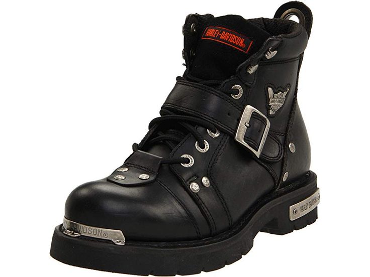 Harley-Davidson Brake Buckle Men's Lace-up Boots Black Biker Boots With Steel Toe For Outdoor, Biker Style Steel Toe Boots For Outdoor, Rugged Moto Boots With Reinforced Toe For Winter, Rugged Moto Boots With Steel Toe, Biker Boots With Reinforced Toe For Outdoor, Rugged Combat Boots With Reinforced Toe, Biker Style Work Boots With Reinforced Toe For Outdoor, Biker Work Boots With Reinforced Toe For Outdoor, Biker Style Waterproof Boots With Steel Toe