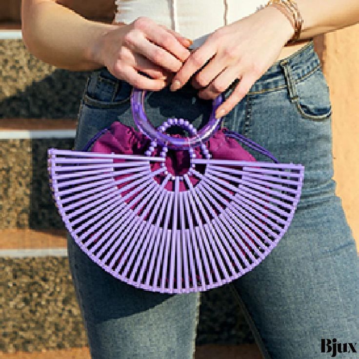 Bjux - Chic Solid Patchwork Woven Tote Bags Purple Rectangular Bags With Adjustable Handle, Purple Bags With Adjustable Handle For Daily Use, Purple Bag With Adjustable Handle For Daily Use, Daily Use Purple Bag With Adjustable Handle, Spring Purple Bag For Everyday Use, Purple Tote Bag For Spring, Spring Purple Tote Bag, Purple Bags With Top Carry Handle, Purple Everyday Bag With Adjustable Handle