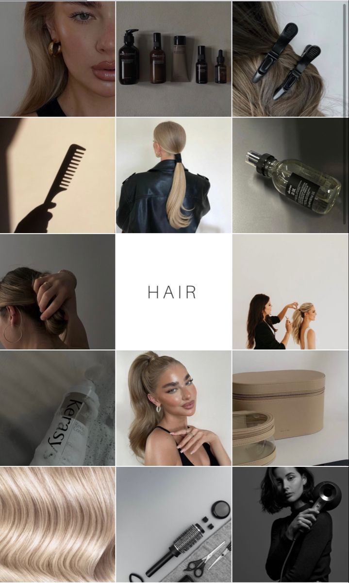 Hairstyles Instagram Story, Hair Page Aesthetics, Hair Salon Graphics, Aesthetic Hair Instagram Feed, Hairdresser Instagram Ideas, Hairstylist Astethic, Hairstylist Mood Board, Hair Salon Mood Board, Hair Campaign Ideas