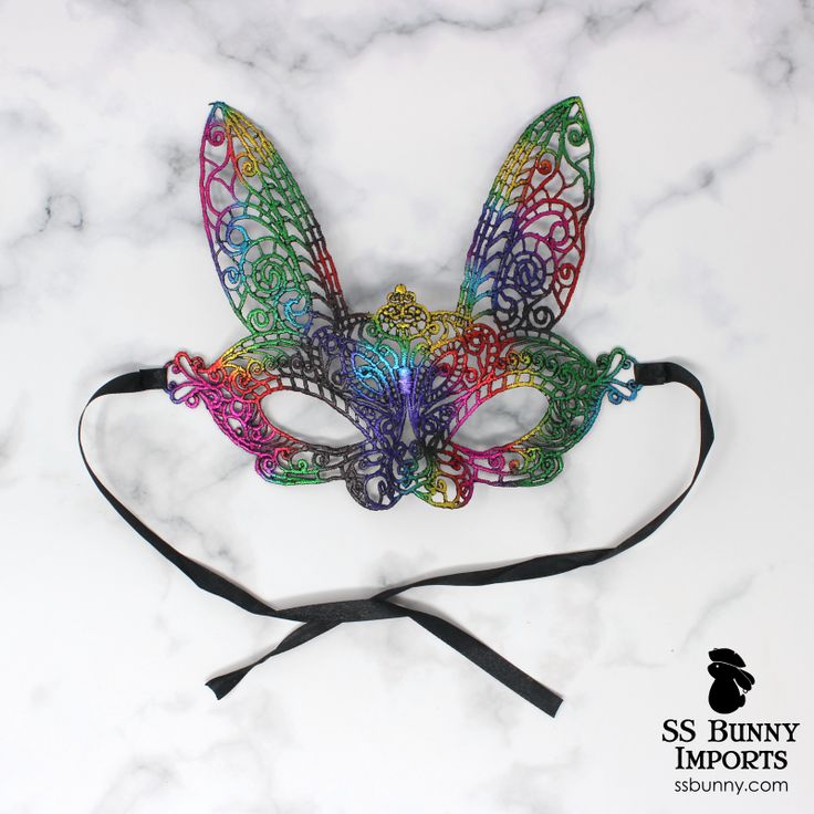 If you ever needed a mask for a fancy masquerade ball, Halloween, holiday party, or just because, these lace bunny masquerade masks are very appropriate for any bunny lover! Dimensions when flat: approximately 9" W x 7.5" H Includes 12" ribbon ties on each side. Made in China. Bunny Masquerade Mask, Halloween Bunny Costume, Diy Masquerade Mask, Rabbit Mask, Rainbow Laces, Masquerade Masks, Bunny Costume, Bunny Lovers, Masks Masquerade