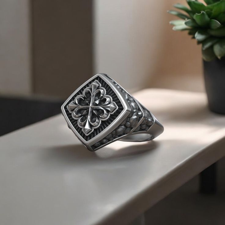 Embrace the rich history and symbolism of knighthood with this Maltese Cross Symbol Knight Stones Signet Ring, expertly crafted from 925 sterling silver. This striking ring features the iconic Maltese Cross, representing honor, bravery, and devotion, accented by finely placed stones that add a touch of elegance and sophistication. Designed for both men and women, this bold statement piece is perfect for those who appreciate medieval symbols and unique jewelry. The adjustable band ensures a comfo Silver Rings With Historical Design For Gifts, Silver Rings With Historical Design As Gift, Medieval Engraved Sterling Silver Rings, Silver Jewelry With Historical Design As Gift, Silver Jewelry With Historical Design For Gift, Medieval Style Silver Engraved Ring As Gift, Medieval Style Hallmarked Silver Jewelry, Medieval Engraved Signet Ring For Gift, Medieval Engraved Signet Ring Gift