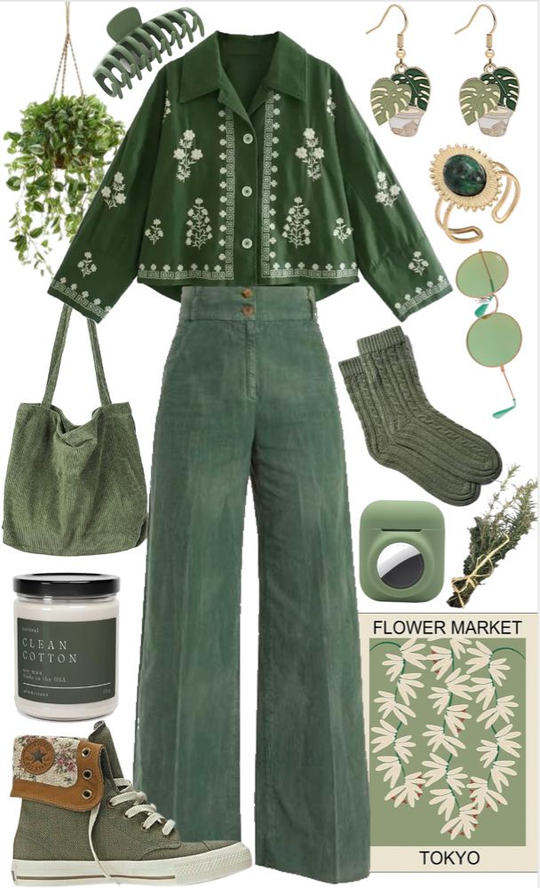 Green Floral Outfit, Green Accent Outfits, Business Casual Cottagecore, Fashion Inspo Outfits 2024 Spring, Green Cottagecore Outfit, Pistachio Green Outfit, Spring Cottagecore Outfits, Casual Cottagecore Outfits, Green Outfit Aesthetic