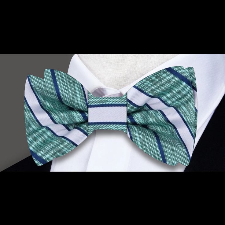 Green Elegant Striped Suit And Tie Accessories For Black Tie, Elegant Summer Bow For Gifts, Dapper Summer Formal Suit And Tie Accessories, Striped Summer Tie, Striped Summer Ties, Classic Summer Bow Tie With Decorative Bow, Summer Blue Bow Tie And Suit Accessories, Summer Blue Bow Tie Suit Accessories, Summer Blue Bow Tie And Accessories