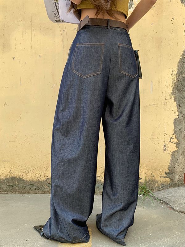 Loose Wide Leg High-waisted Pleated Solid Color Pants Trousers Color Pants, Solid Color Pants, Trousers Pants, High Waisted Trousers, Waist Length, Trouser Pants, Pants Trousers, Wide Leg Trousers, Deep Blue