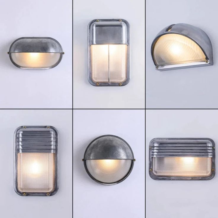 four different angles of a wall light with multiple lights on each side and the top