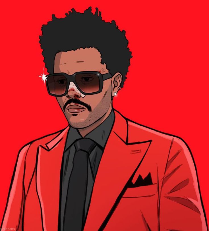 a man in a red suit and sunglasses