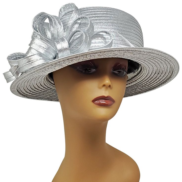 Lady Diane Collection Style: SA-865431 Dazzling Embellished Small Brim Church Hat Dazzling display of rhinestones with ribbon design One size fit most Diameter: 22 inches Silver Brimmed Party Hat, Elegant Rhinestone Hat For Spring, Formal Fitted Hats With Ribbon, Elegant Summer Hats With Rhinestones, Elegant Adjustable Hat For The Holidays, Elegant Adjustable Hat For Holidays, Party Hat With Ribbon And Short Brim, Party Hats With Ribbon And Short Brim, Spring Party Hats With Rhinestones