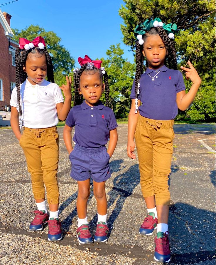 #school #uniform #kidsoutfits #kindergarten #preschool #1stgrade #kids #blackhairstyles #blackbraidstyles #toddlerfashion #toddlerlife #girlsfashion #mommyandme #firstdayofhighschool #sisters #siblings #aesthetic #ralphlaurenwomensclothing #fashion Little Black Girls School Uniform Outfits, Kids Uniform Ideas, Kindergarten Uniform, Black Braid Styles, Siblings Aesthetic, Kids School Clothes, Uniforms Ideas, Kids Uniform, Uniform Outfits