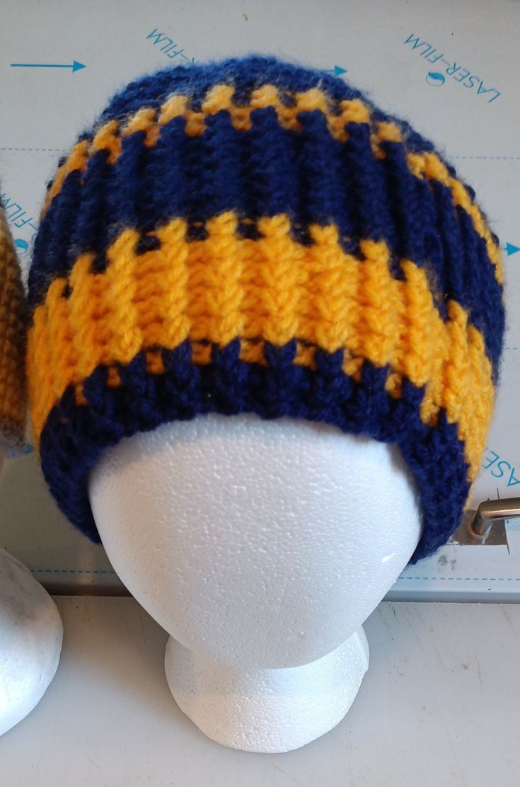 Adult size hat - hand crochet by me. West Virginia University colors Yellow Yarn Crochet Cap, Yellow Crochet Cap Hat, Yellow Crochet Yarn Cap, Yellow Yarn Crochet Hat, Yellow Yarn Crochet Beanie Hat, Yellow Hand Knitted Beanie Crochet Hat, Hand Knitted Yellow Crochet Hat One Size, Yellow Hand-knitted Crochet Hat One Size, Hand Knitted Yellow Crochet Hat