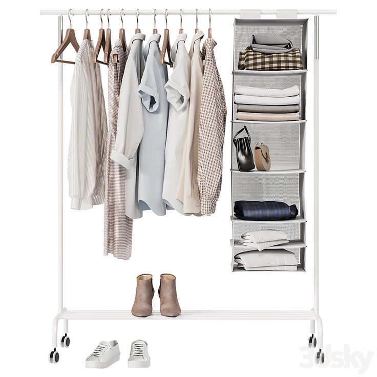 an organized closet with clothes and shoes