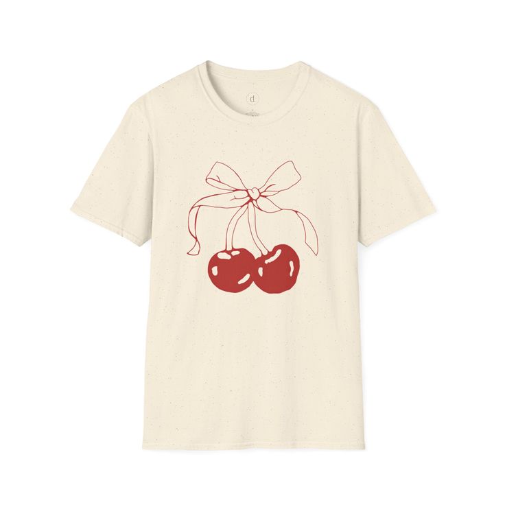 Blossom in style with our 'Cherry Blossom' T-shirt, where fashion meets fruit in a delightful blend! Featuring two cherries tied in a charming bow, this piece isn't just clothing—it's a statement. Perfect for those who like their wardrobe to be as playful and refreshing as their snack choices. Wear it and let your style cherry-sh your individuality! Retro Cherry Print T-shirt For Summer, Cute Cherry Print T-shirt For Summer, Sweet T-shirt For Summer Gift, Sweet Summer T-shirt As Gift, Cherry Short Sleeve Tops For Summer, Casual Summer T-shirt With Cherry Print, Sweet Summer Tops As Gift, Sweet Summer Tops For Gift, Casual Cherry Summer Tops