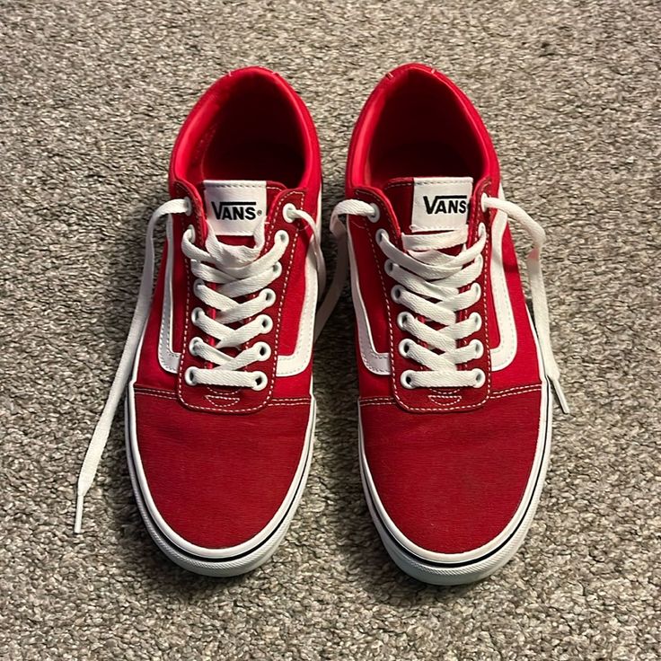 Brand New, Out Of Box But In Excellent Condition - Never Worn Vans Sneakers, Men’s Size 9, Bright Red And White Vans University Red Lace-up Sneakers, Red Casual Skate Shoes For Skateboarding, Casual Red Skate Shoes For Skateboarding, Vans Sneakers In University Red For Streetwear, Red Vans Skate Shoes For Sports, Red Vans Skate Shoes With Red Sole, Casual Vans Sneakers In University Red, Red Vans Skate Shoes, Casual University Red Vans Sneakers