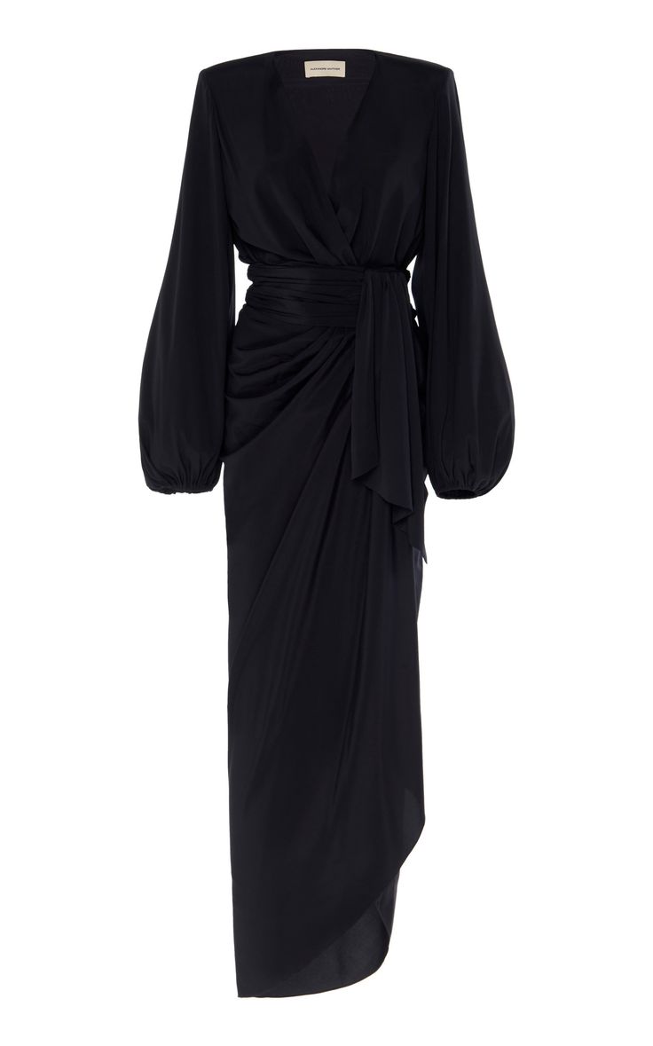 Asymmetric Silk-Blend Wrap Dress by ALEXANDRE VAUTHIER for Preorder on Moda Operandi Promnight Style, Black Dress Hijab, Long Sleeve Maxi Dresses, Maxi Dresses For Women, Soiree Dress, Mode Abaya, Women Dresses Classy, Modesty Fashion, Muslim Fashion Dress