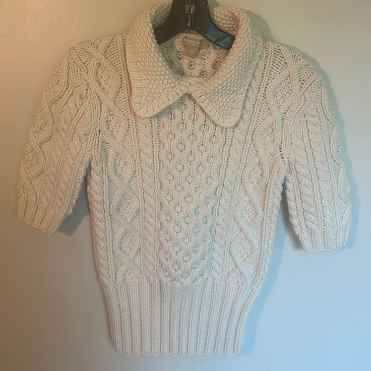 Worn Once. Thick Cable Knit, Short Sleeved Sweater, Fitted Through Waist Coquette Sweater, Sweater Short Sleeve, Sleeved Sweater, Cable Sweater, Knit Short, Michael Kors Collection, Sweater Blouse, Sweater And Shorts, Vintage Sweaters