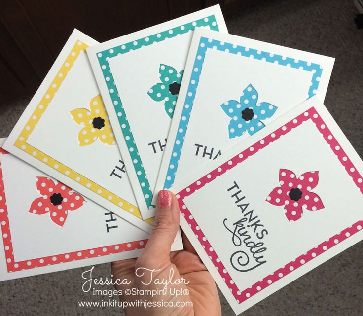 four handmade thank you cards with bows