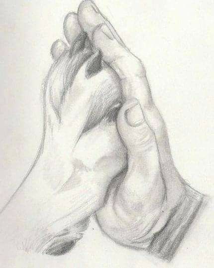 a pencil drawing of a hand holding something