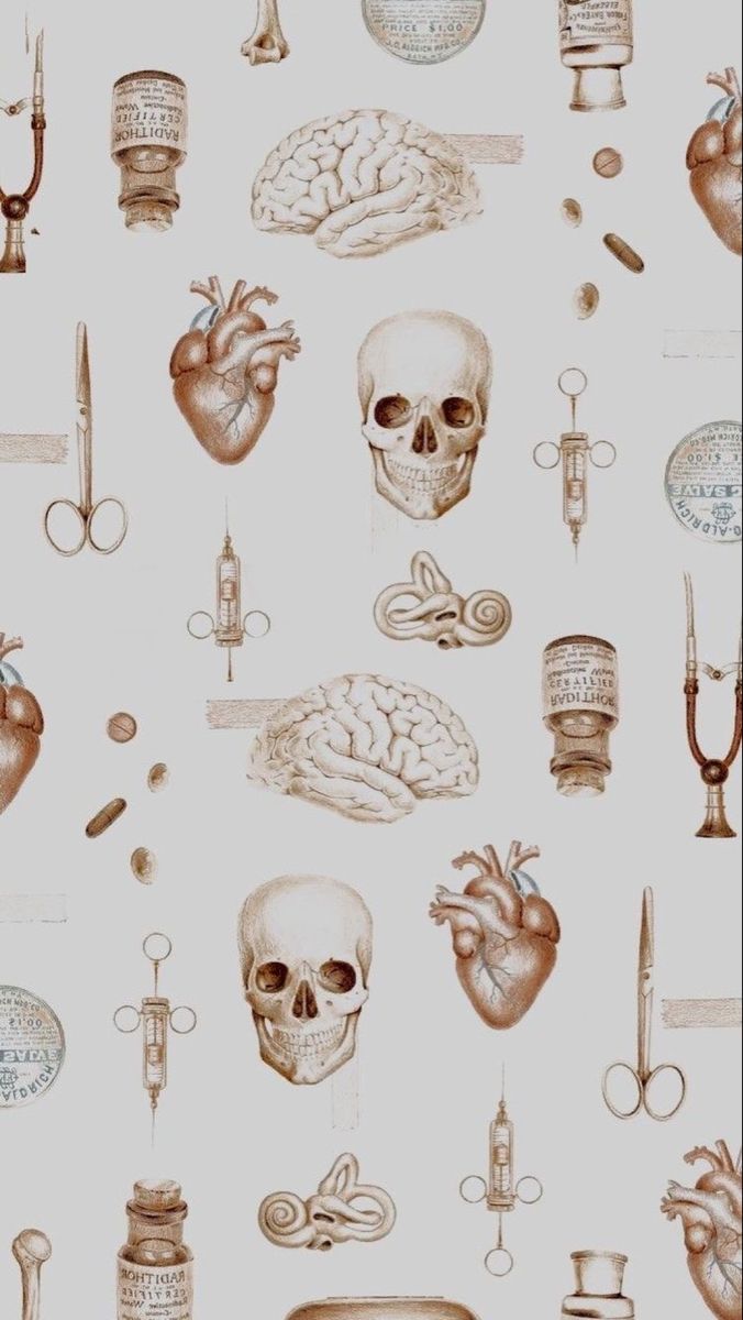 an image of a medical background with skulls and other things on it's surface