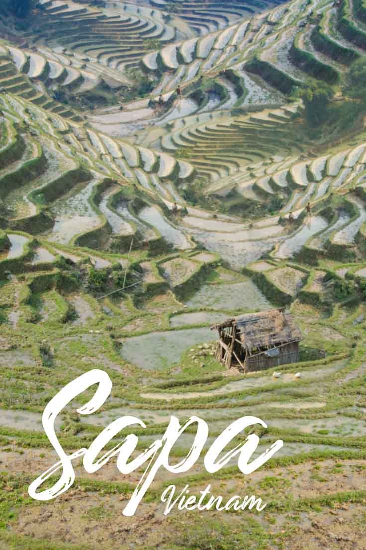 an aerial view of rice terraces with the words sapa written in white on top