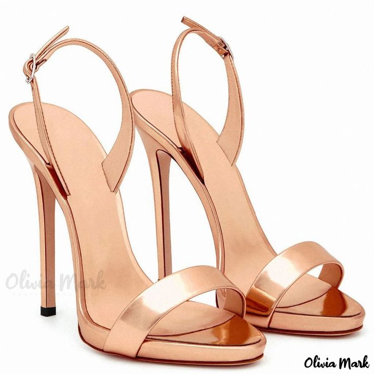 Olivia Mark - Champagne Patent Leather Stiletto Slingback Sandals with Round Toe - Elegant and alluring Gold Slingback Sandals With Single Toe Strap For Evening, Gold Elegant Slingback Sandals With Single Toe Strap, Gold Evening Slingback Sandals With Single Toe Strap, Luxury Slingback Sandals With Single Toe Strap For Parties, Gold Slingback Sandals With Single Toe Strap For Party, Fitted Slingback Sandals With Single Toe Strap For Party, Sleek Strapped Sandals For Party, Sleek Strappy Sandals For Party, Party Heels With Straps And Single Toe Strap